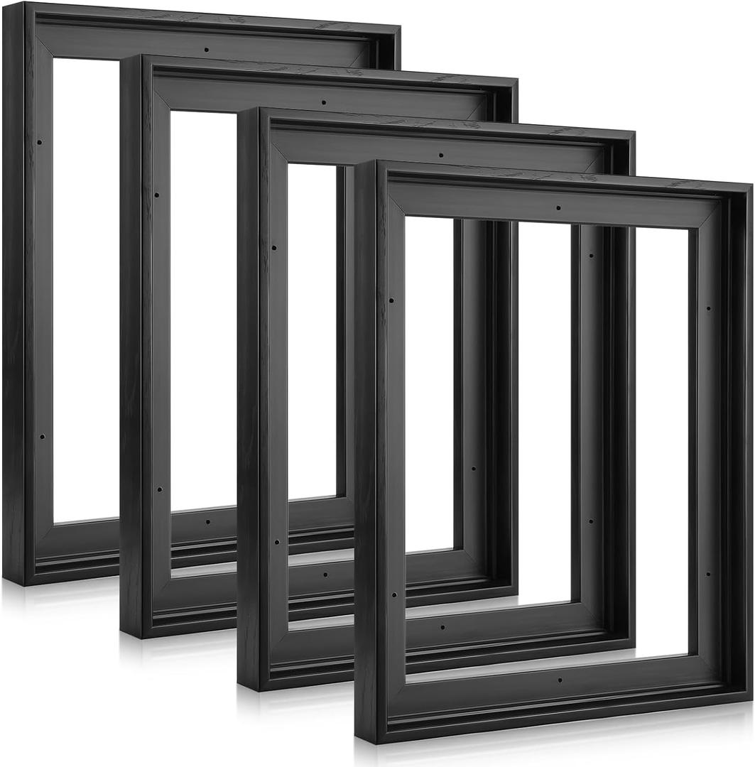 Soaoo 4 Pcs Canvas Floater Frames 11'' x 14'' Black Floating Canvas Frame 0.9" Deep Artwork for Paintings with Hardware Kit Included for Wall Prints Painting, Assemble Required