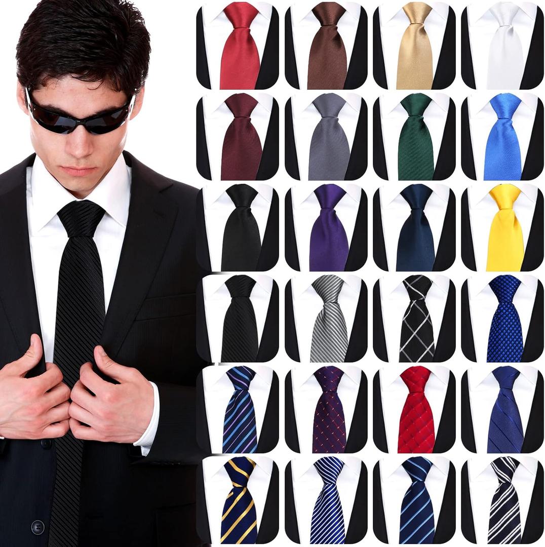 Unittype 24 Pcs Zipper Ties for Men Adjustable Pre Tied Men's Necktie Classic Zipper Neck Tie Set for Adults School Uniform
