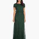 Adrianna Papell Womens Short Sleeve Blouson Beaded Gown (Green, S)
