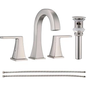 Besfelos Bathroom Faucets for Sink, 2 Handle Widespread Bathroom Sink Faucet, 3 Hole Modern Stainless Steel Faucet with Pop-up Drain and Water Supply Lines, Matte Black