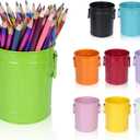 9 Pack Metal Pen Holders, Colorful Desktop Pencil Cups, Mini Pencil Bucket with Handle, Makeup Brush Storage Organizers, Crayon Organizer for Classroom Office Home School Crafts
