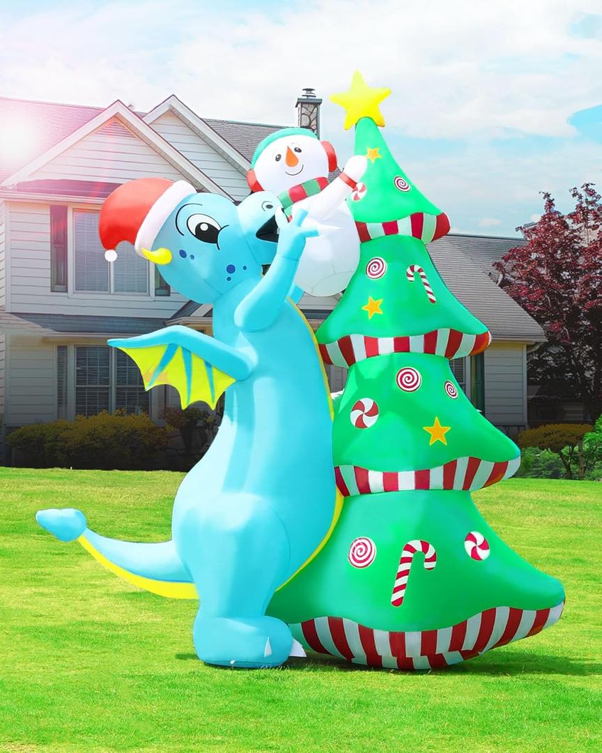 2025 New 10FT Inflatable Christmas Decorations Dinosaur Blowups Outdoor Christmas Tree Xmas Decorations Snowman Yard Lawn Decor, with LED Lights, Garden Holiday Party Christmas Inflatables Clearance