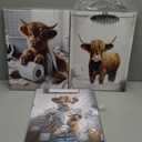 Funny Highland Cow Wall Art,Western Bathroom Decor Wall Art,Funny Bathroom Artwork Ready to Hang for Bedroom Restroom Toilet,12x16inchx3pcs,Framed