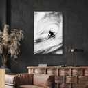 Vintage Black and White Surfing Canvas Wall Art Summer Ocean Wave Poster Extreme Sports Seaside Print for Bedroom Dorm or Home Wall Decor 8x12inch Framed