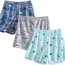 PNAEONG 3 Pack: Womens Pajamas Shorts Set Soft Elastic Waist Lounge Shorts Printed PJ Bottoms (X-Large)