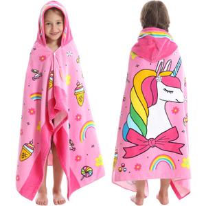 Kids Bath Towels, Kids Towel Girls Boys Hooded Beach,Bathroom,Pool Swim Towels 30  50 INCH Large Size Ultra Absorbent Cute Cartoon Animal Full Vitality 100% Cotton Wearable Wrap for Child (2024 Pink Unicorn)