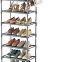 10 Tiers Tall Shoe Rack 20-25 Pairs Boots Organizer Storage Sturdy Narrow Shoe Shelf for Entryway, Closets with Hooks, Grey (10 Tier-68" High-17" Wide)