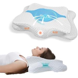 Memory Foam Pillows for Neck and Shoulder Pain Relief, Ergonomic Contour Bed Pillow, Sky Blue, Size 62x38 in