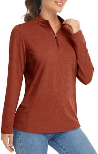 MAGCOMSEN Women's Long Sleeve Shirts 1/4 Zip Pullover UPF 50+ Sun Protection Quick Dry Hiking Athletic Workout Tops, Large