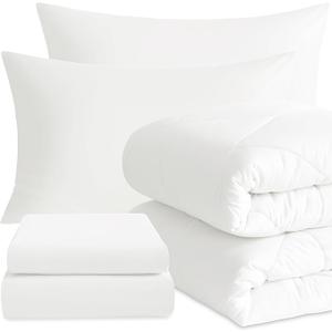 NTBAY Twin Comforter Set with Sheets, 5 Pieces Soft and Breathable Twin Bedding Set, Twin Bed in a Bag, Down Alternative Comforter Set Solid Color All Season, Kids Bedding Set, White