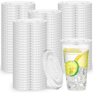 Hortsun 500 Count 107mm Clear PET Plastic Flat Lids with Straw Slot Fits 32oz, 42oz, 44oz Cups Disposable Plastic Transparent Cup Lids for Iced Coffee Milkshake Ice Cream Office Home Travel Supplies