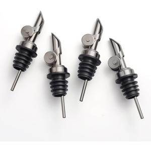 Molimoli Pack of 4 Premium Liquor Pour Spout Made of Stainless Steel with Automatic Anti-Oxidation Mechanism, Bottle Pourers for Alcohol and Wine, Olive Oil Dispenser Spout, Oil Bottle Spout, Black (Set of 4)