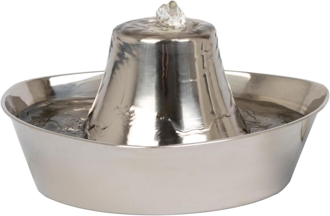 PetSafe Seaside Stainless Pet Fountain - Encourages Hydration - Dual Filtration Removes Odors - Compact Design - Rust Resistant Material - Quiet Motor - (1 Count)
