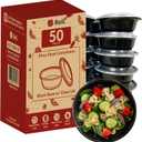 Reli. Meal Prep Container Bowls, 24 oz. | 50 Pack | Round Meal Prep Containers with Lids | Reusable 24 oz Bowls with Lids | Microwavable, Black Food Storage Boxes | Black