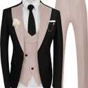 Wangyue 3 Piece Mens Tuxedo Suit Slim Fit Tuxedo for Men Double Breasted Wedding Prom Suits Blazer Vest Pants Sets 2026 (Small, Beige)
