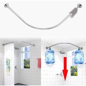 Corner Shower Curtain Rod Adjustable Stainless Steel L Shaped Rack Drill Free Install for Bathroom, Bathtub, Clothing Store (27"-39"x27"-39") (Silver, 27"-39"x27"-39")