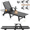 Carauci Lounge Chair Outdoor, HDPE Chaise Lounge with Wheels, 5-Position Adjustable Backrest & 2 Cup Holders Patio Lounge Chair, All-Weather Pool Sun Lounger for Poolside, Backyard, Black, 1 PC