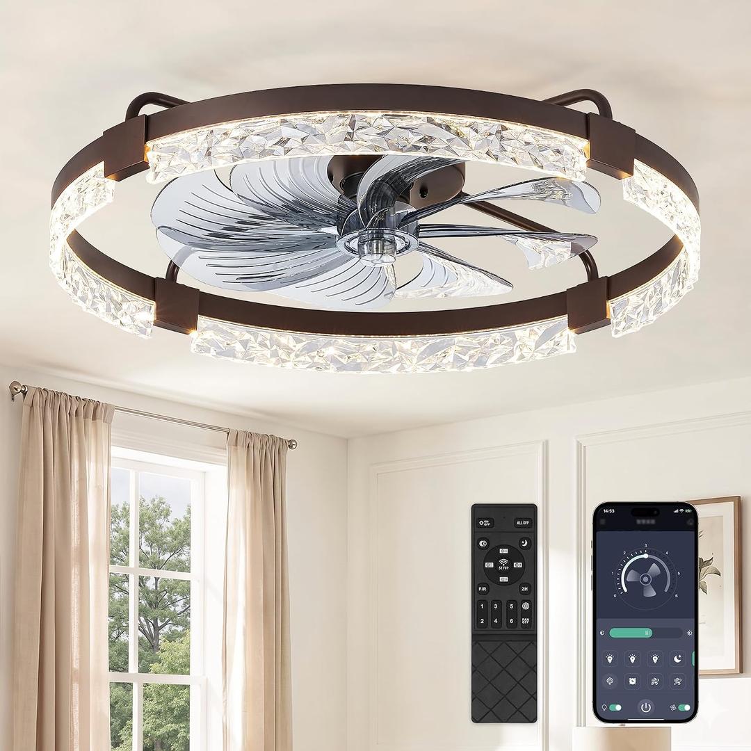 ZMISHIBO 24 Inch Ceiling Fans with Lights, Flush Mount Remote & App Control