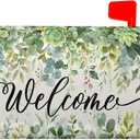 Spring Eucalyptus Leaves Mailbox Covers Magnetic Welcome Post Letter Box Wrap Large Size 25.5''x21'' Green Leaves Summer Dust-Proof Letterbox Decor Seasonal Postbox Cover for Outdoor Garden Yard