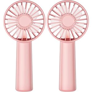 KIDEE Portable Mini Handheld Fan 2 Pack with 3 Speeds, Battery Powered Personal Hand Fans USB Rechargeable for Travel, Small Lash Fan for Women Girls, Pink