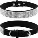 Rhinestone Dog Collar, Cute Dazzling Sparkling Soft Suede Leather Dog Cat Rhinestone Collar Crystal Diamond Pet Dog Puppy Collar(Black,S)
