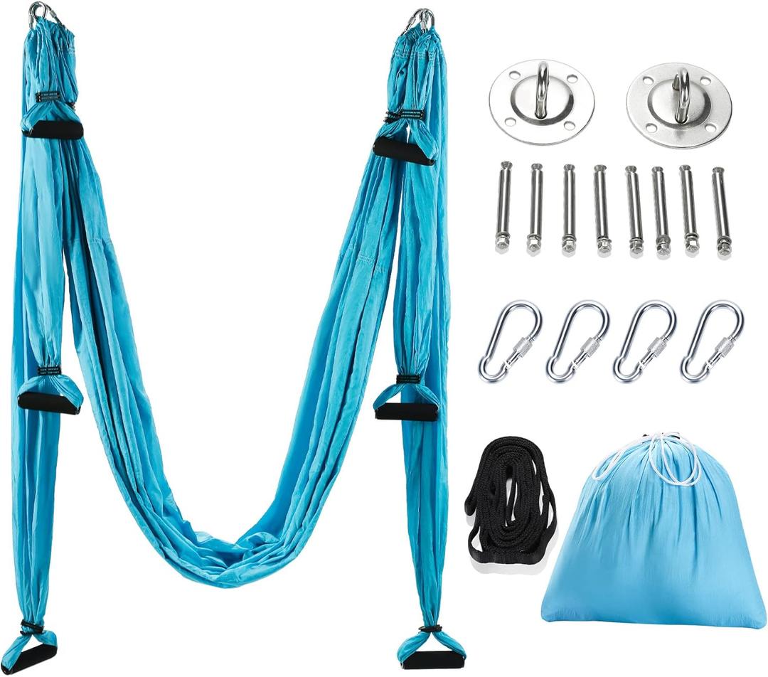 ZELUS Aerial Yoga Swing Sling Strong Yoga Hammock Kit Set Trapeze Inversion Equipment Include 2 Extensions Straps and Ceiling Mounting Kit (Blue)