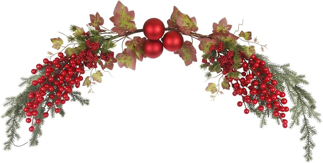 Christmas Swag for Front Door 49" Artificial Door Swag Xmas Decorative with Red Berries Xmas Balls Christmas Swags for Stair Fireplace Mantle Mailbox Window Holiday Decor