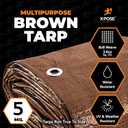 Multipurpose Protective Cover Brown Poly Tarp 8' x 15' - Durable, Water Resistant, Weather Resistant - 5 Mil Thick Polyethylene - by Xpose Safety