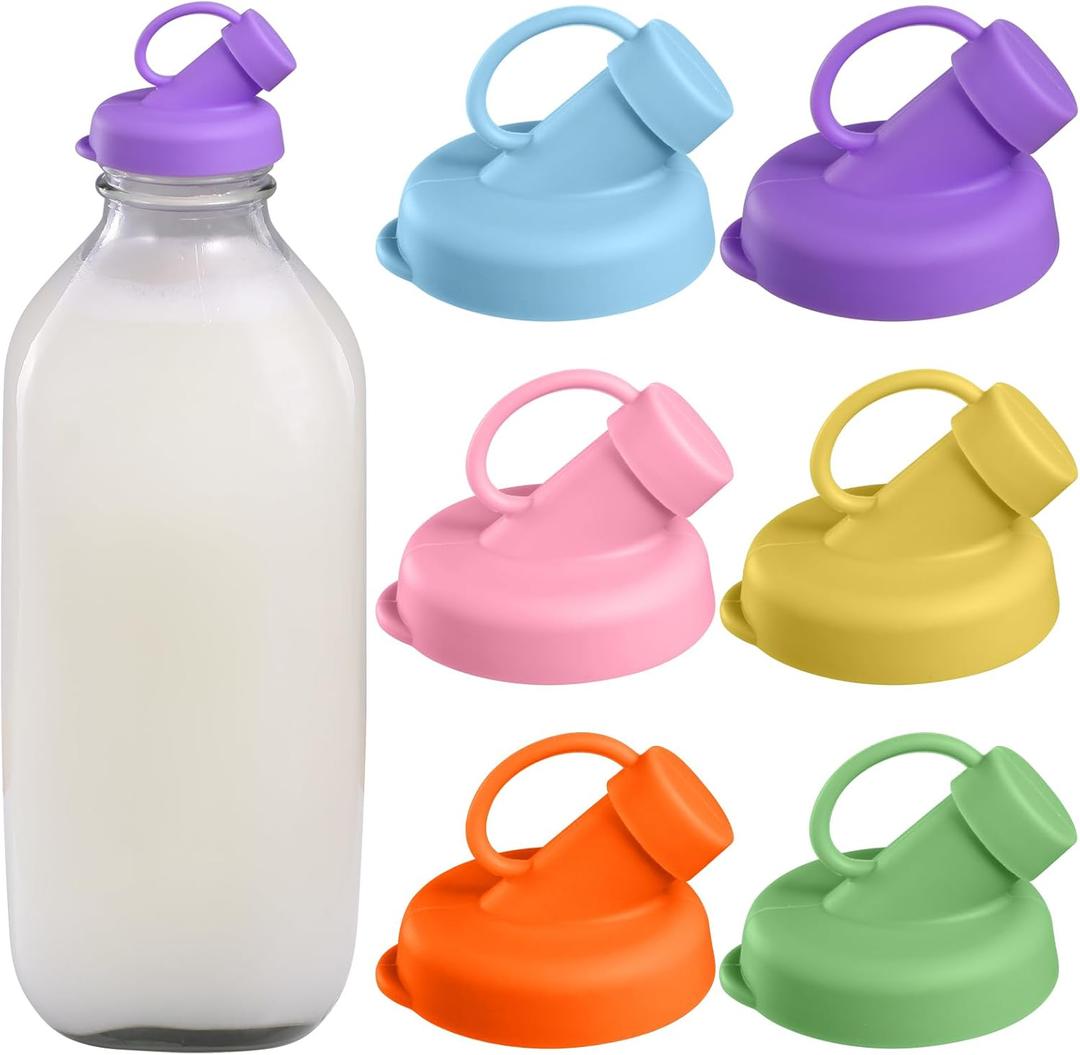 Silicone Glass Bottle Replacement Caps,48mm Diameter Pour Spout Lids, Replacement Lids Fit Stanpac & Libbey & Stock Your Home & The Dairy Shoppe, Reusable and Easy to Clean Bottle Caps (6 Pack)