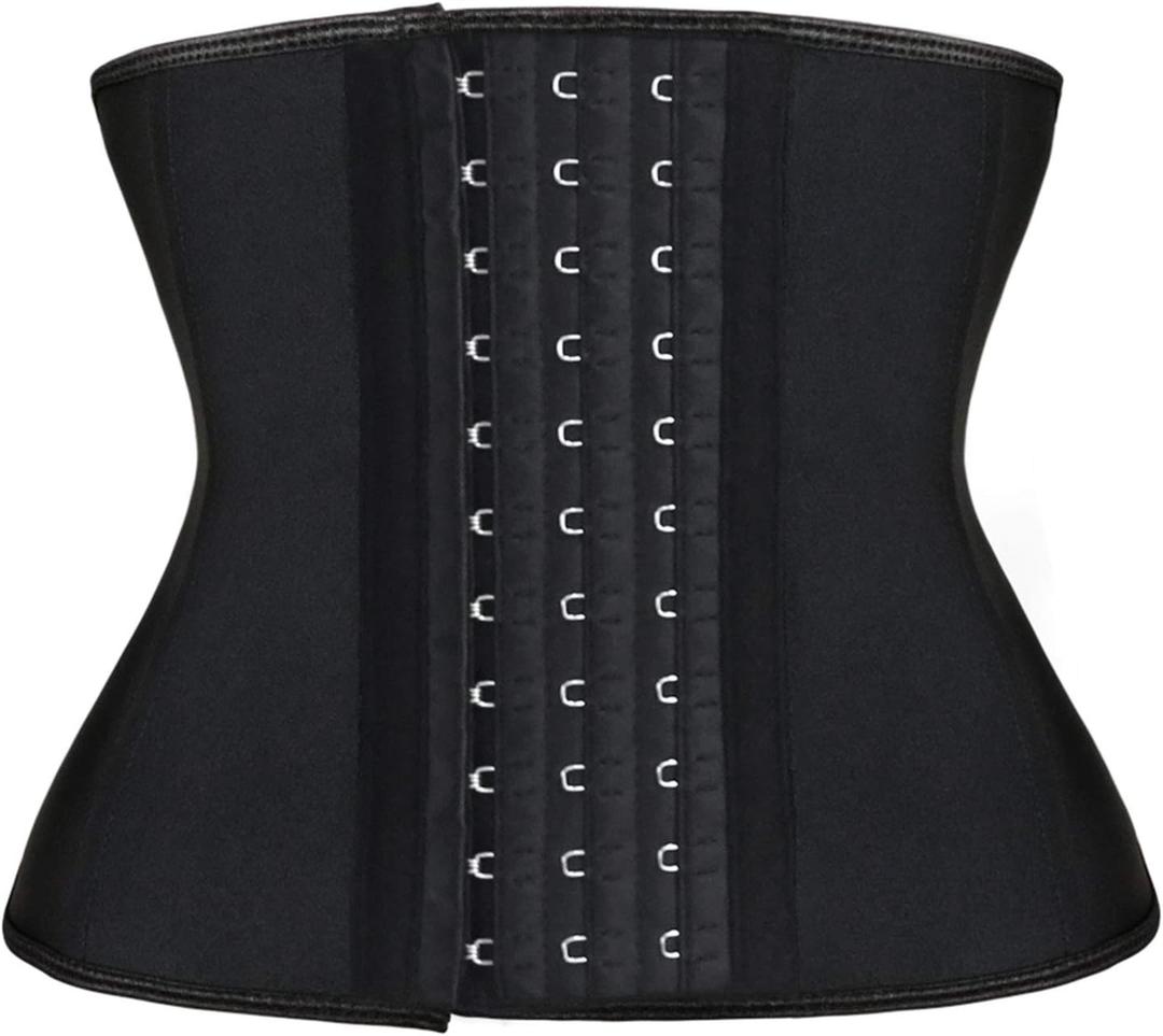 Atbuty Short Torso Waist Trainers Cincher Corset Underbust Body Shaper Latex Sport Girdle (2X-Small, Black (9'' Short Torso, 9 Steel Bones))