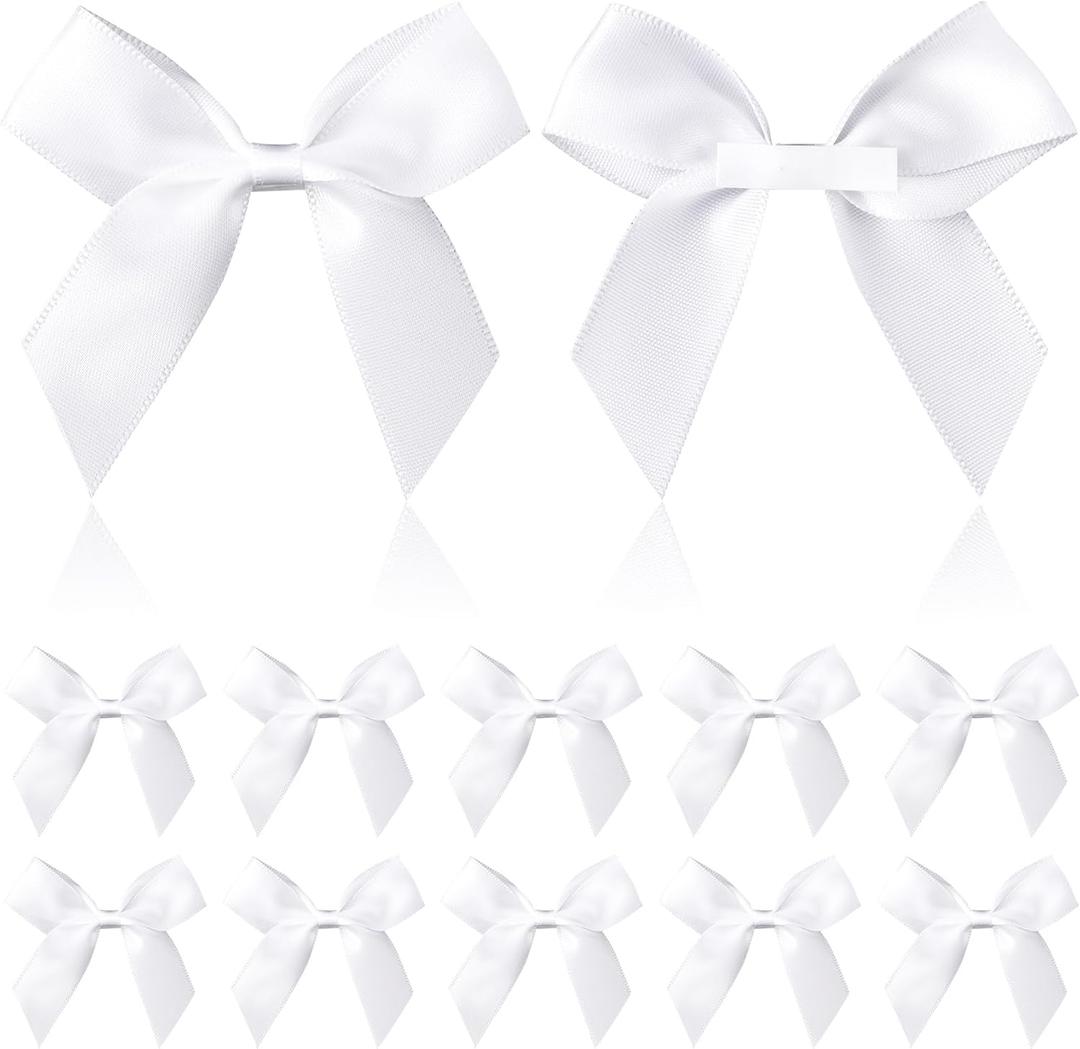 Pndeyo 15pcs 2.5" Self-Adhesive Gift Wrap Bows, Soft Non-Faded Satin Ribbon Bow, Premade Craft Bowknot for Christams Wedding Birthday Party Bridal Shower Baby Shower Decorations- White