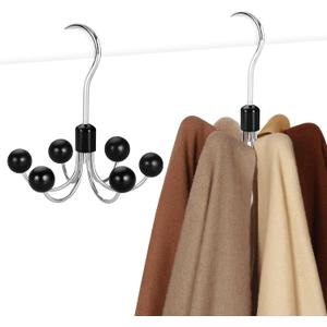 TOPIA HANGER Hoodie Hangers 2-Pack with 6 Wood Balls, 360Swivel Purse Hanger, Scarf Hanger, Closet Hooks, Handbag Organizer, Bra Hanger, Accessory Organizers for Scarf, Tanktop, Hat, Hoodie CT43B