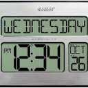 La Crosse Technology 513-1419-INT Atomic Full Calendar Clock with Extra Large Digits - Silver, 9.84"L x 1.14"W x 7.48"H