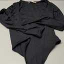 QINSEN Women's Sexy Square Neck Bodysuit Long Sleeve Double Lined Shirt Tops, Size S (Black)