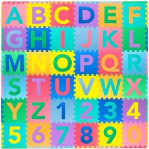 ProSource Kids Puzzle Alphabet, Numbers, 36 Tiles and Edges Play Mat, 12"x12", Abc & 123