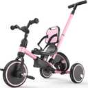 besrey 5-in-1 Toddler Tricycle with Push Handle, Grow with Me Kids Trike for 1-3 Years, Balance Bike & Tricycle, Adjustable Parent Steering, Safety Seat with Backrest (Pink)