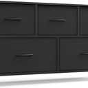 SONGMICS Dresser for Bedroom, Chest of Drawers, TV Stand, Steel, MDF, 5 Non-Woven Fabric Drawers, Storage Organizer Unit, Closet, Entryway, Ink Black and Ebony Black ULGS322B01S