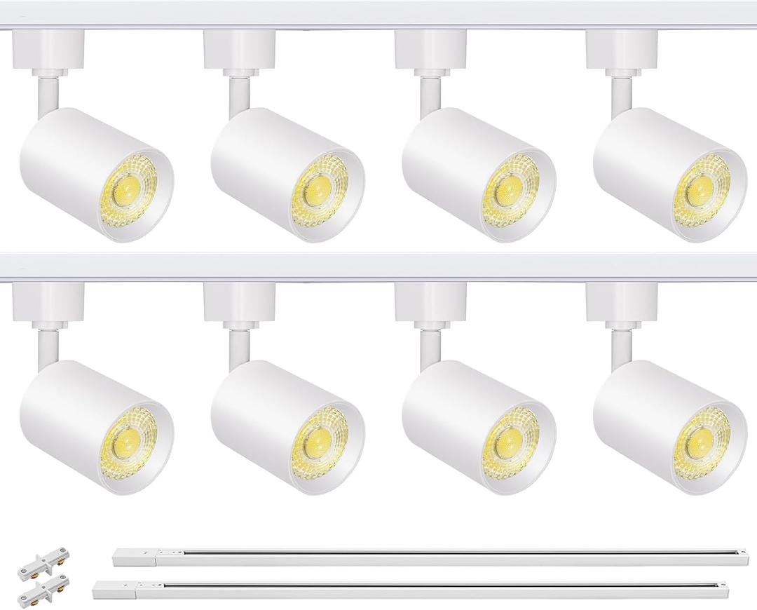 VANoopee 8-Light LED Track Lighting Kit with 6.6FT H Type Track Rails, Dimmable Track Light Heads Bright Ceiling Spotlight Fixture for Kitchen Accent Art, 3000K Warm White, No Flicker 10W 800lm White