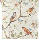 Birds and Butterflies Throw Blanket Gifts, Soft Cozy Fleece Blanket with Nature Floral Print, Blanket for Couch Bed Sofa, Perfect for Nature Lovers and Spring Decor, 50x60 in (Color327)