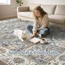 Area Rugs 9x12 for Living Room - Washable Soft Large Vintage Rug Non-Slip Stain Resistant Traditional Stain Resistant Indoor Floor Low Pile Carpet for Bedroom Dining Room or Home Office - Blue Multi