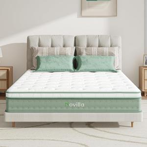 Novilla Queen Size Mattress, 10 Inch Hybrid Mattress in a Box, Foam with Individual Pocket Coils for Quality Sleep, Pillow Top Queen Mattresses with Quilted Cover, Release Pressure (White&Green)