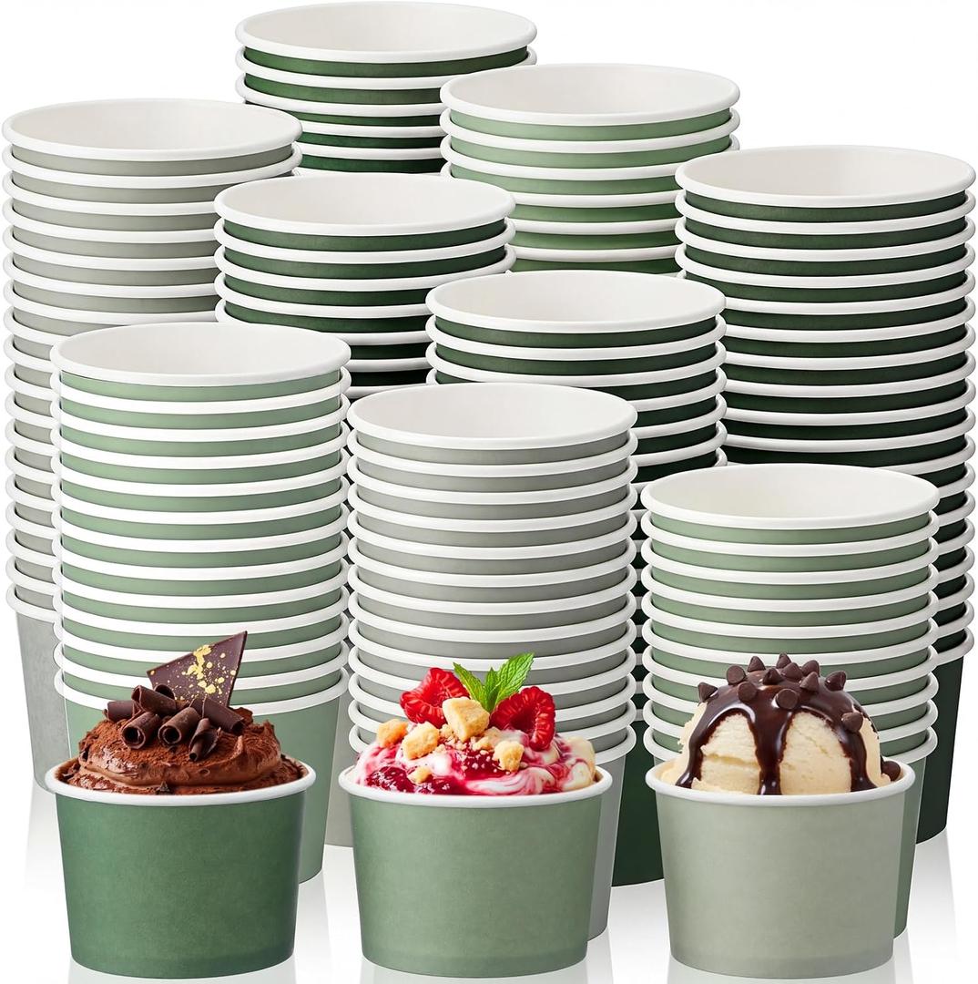 Honeydak 200 Pcs 5 oz Sage Green Paper Ice Cream Cups Bulk Gradient Solid Green Bowls Disposable Dessert Container for Summer Ice Cream Sundae Wedding Birthday Party Supplies