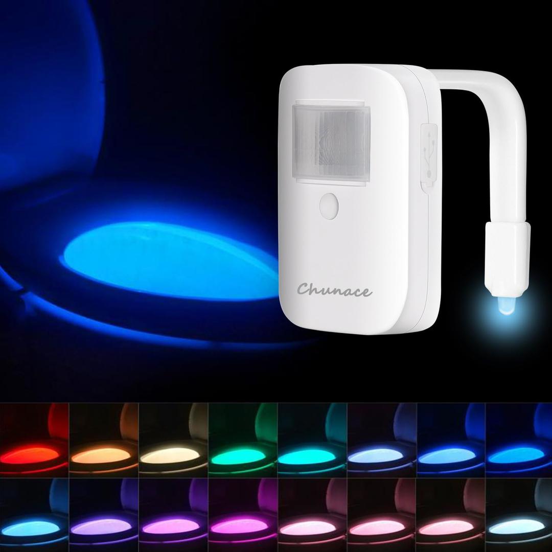 Rechargeable Toilet Night Light with Motion Activated Sensor, 16 Colors LED Nightlight Inside Bowl, Cool Stuff for Bathroom Decor Accessories, Unique & Funny Gadgets for Men/Kids Birthday Gift 2025