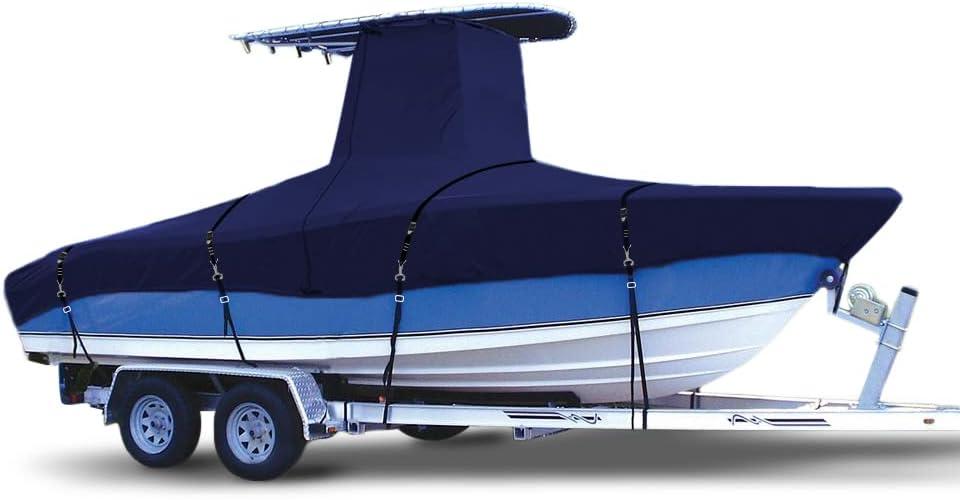 900D Marine Grade Fade and Tear Resistant Trailerable T-Top Boat CoverHeavy-Duty Waterproof and UV-Proof TTOP Boat Storage Cover with Windproof Metal Buckle Straps Fit 26ft-28ft L (Navy)