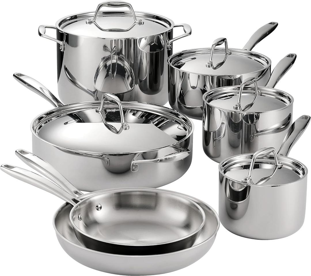 Tramontina Signature Tri-Ply Clad Stainless Steel 12-Piece Cookware Set with Lids, Pots and Pans Kitchen Set, Induction-Ready, Dishwasher-Safe, NSF-Certified, Made in Brazil