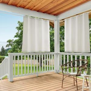 Town & Country Basics Cabana Solid Heavyweight Indoor Outdoor Curtains, Light Filtering Opacity with Grommet Top, Water Repellent, 2-Pack Set, 54"x63", Vanilla