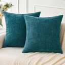 MIULEE Pack of 2 Dark Teal Throw Pillow Covers 18x18 Inch Soft Chenille Pillow Covers for Sofa Living Room Couch Solid Dyed Cases