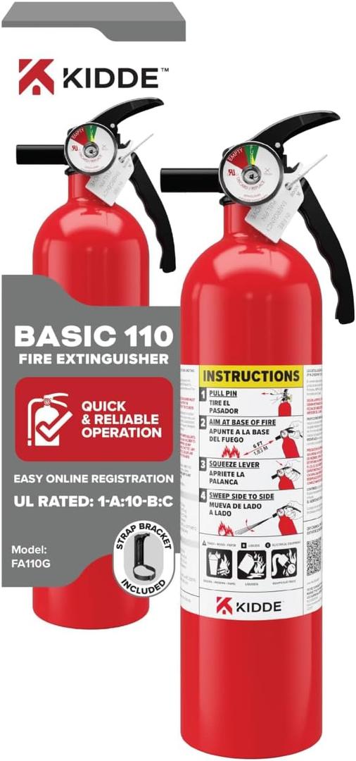 Kidde, FA110G, Multi Purpose Fire Extinguisher for Home, Office, Dorm, Residential, 1A10BC