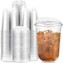 Baderke 100 Pcs Plastic Cups with Sip Lids Round Bottom Disposable Plastic Coffee Cups with Lids Clear Strawless Crystal Mugs for Iced Coffee Smoothie Cold Beverage Party Catering Supplies (16 oz)