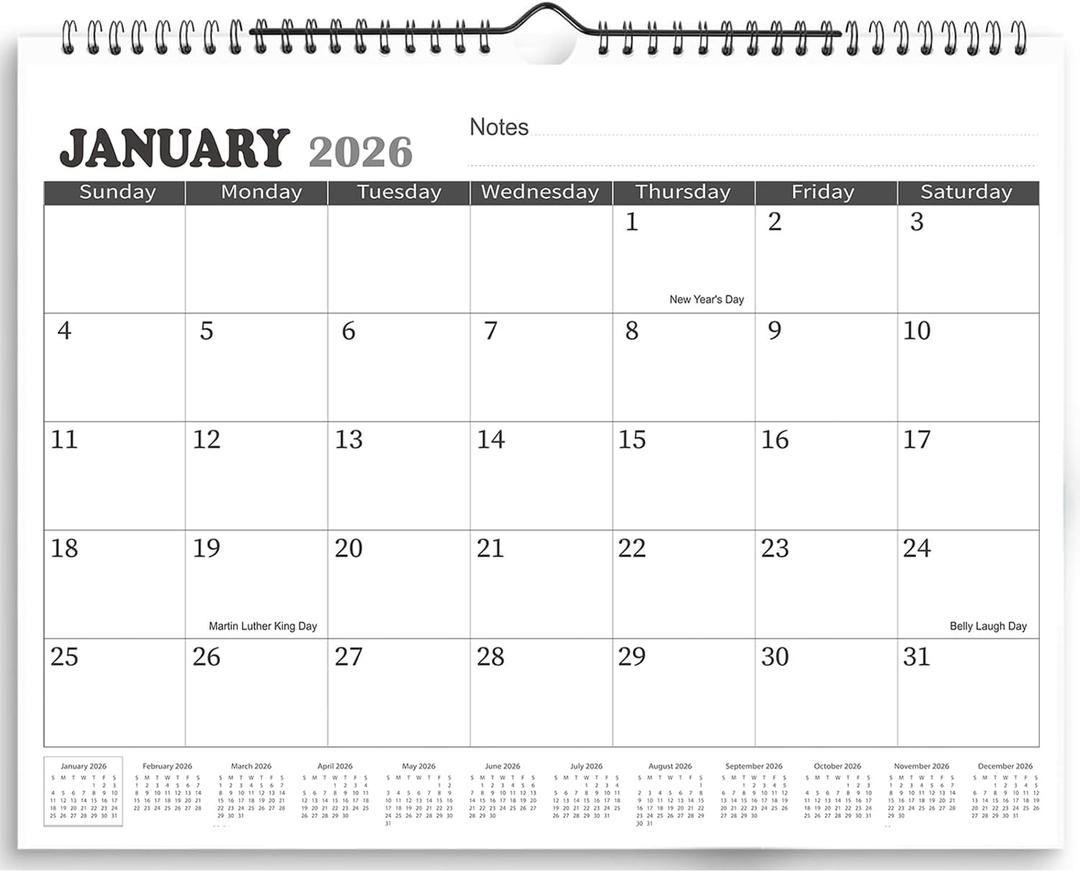 2026 Wall Calendar - 2026 Calendar from January 2026 to June 2027, 11.5'' x 14.5'', 2026 Monthly Calendar with Notes, Twin-Wire Binding + Hanging Hook + Thick Paper, Black